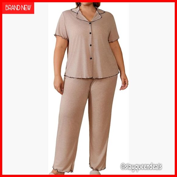 Other - Plus Size Short Sleeve Button Up Pajama Set 2 Piece Sleepwear Lounge
